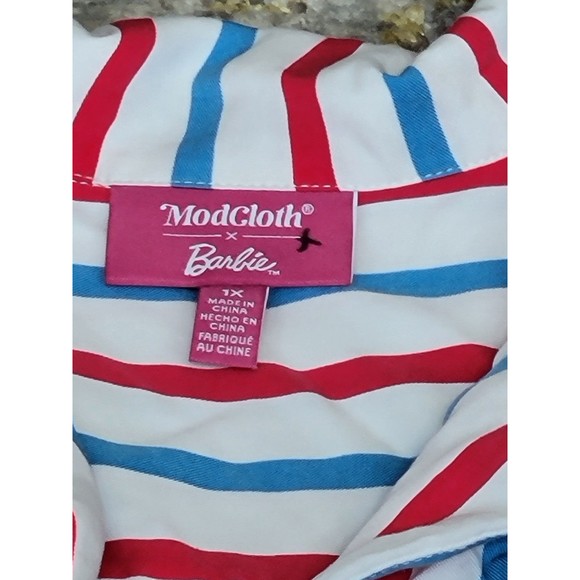 Modern Modcloth Barbie Blue Pink White Stripe Front Tie tank top - Picture 6 of 12
